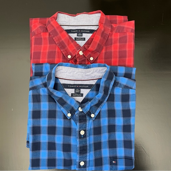 Tommy Hilfiger Plaid Shirts Red Blue Classic Fit Mens XXL Lt Wt. Flannel (2) - Picture 2 of 15